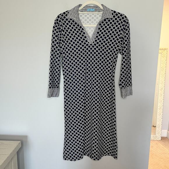 J. McLaughlin Dresses & Skirts - J. McLoughlin Dress Size Small Catalina Cloth Geometric Navy Blue Preppy Collar